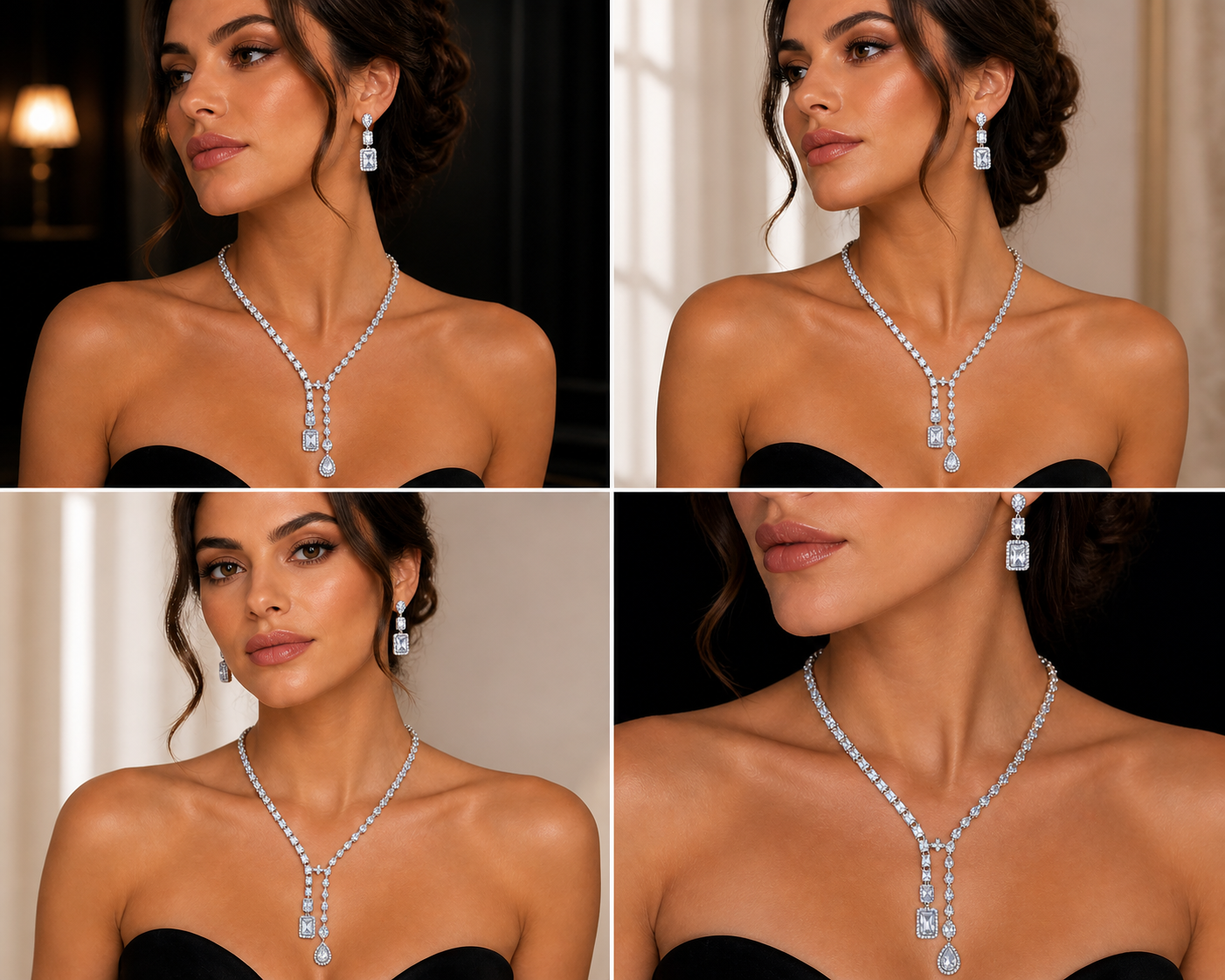 Parure Élégance – Collier Y & Boucles d’Oreilles en laiton doré à l’or fin 18K, zircon scintillant