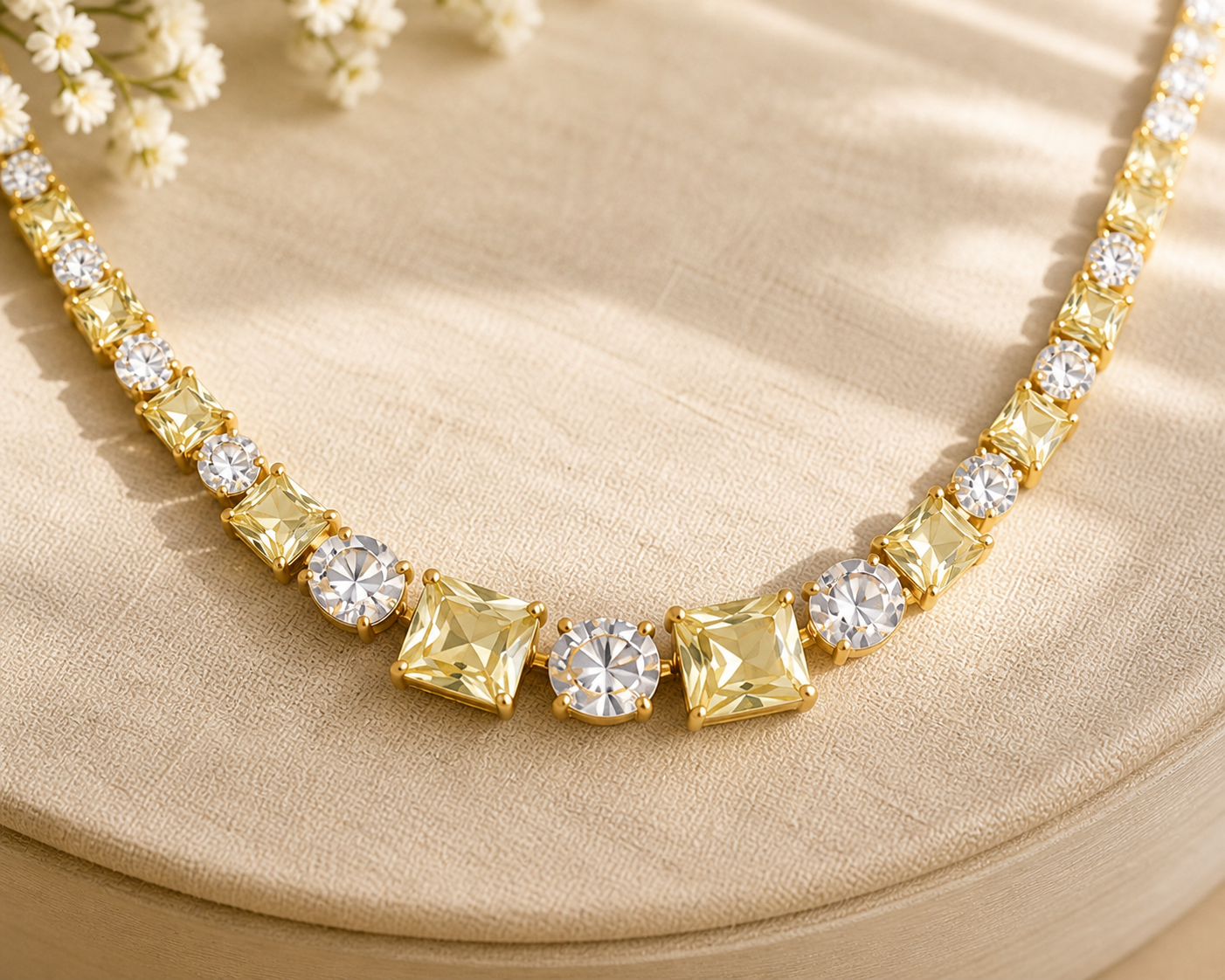 Parure Lumière Dorée – Collier & Boucles d’Oreilles en laiton doré à l’or fin 18K, zircon éclatant
