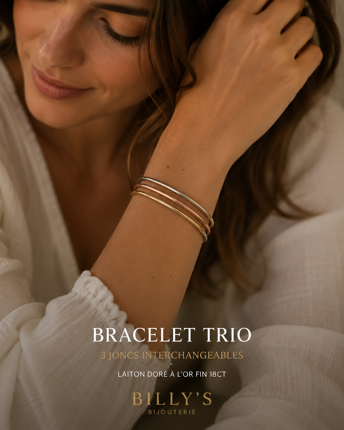 Bracelet Trio Élégance – 3 Joncs Fins Dorés à l’Or Fin 18ct